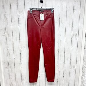 Zara Pants Women Size Small Red Faux Leather High Rise Skinny Zip Fly Pockets